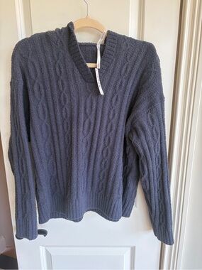 Soma Cozy Cable-Knit Plush Hoodie Sweater - Charcoal Gray Size L NWT
